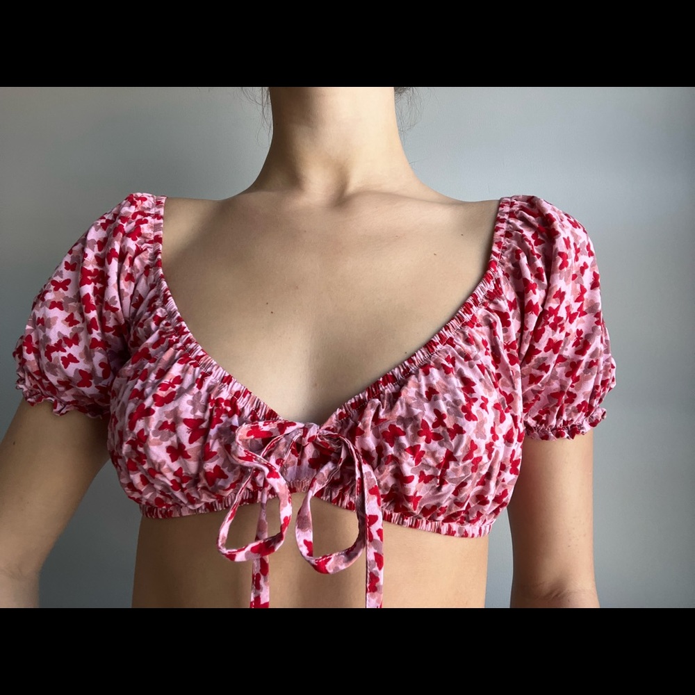 Motel Rocks Pink and Red Crop Top